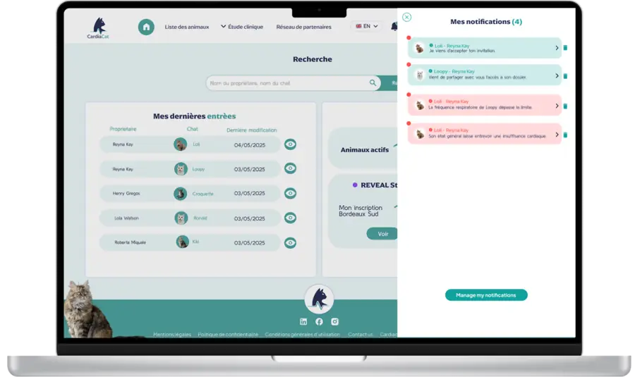 CardiaCat Pro : alertes
