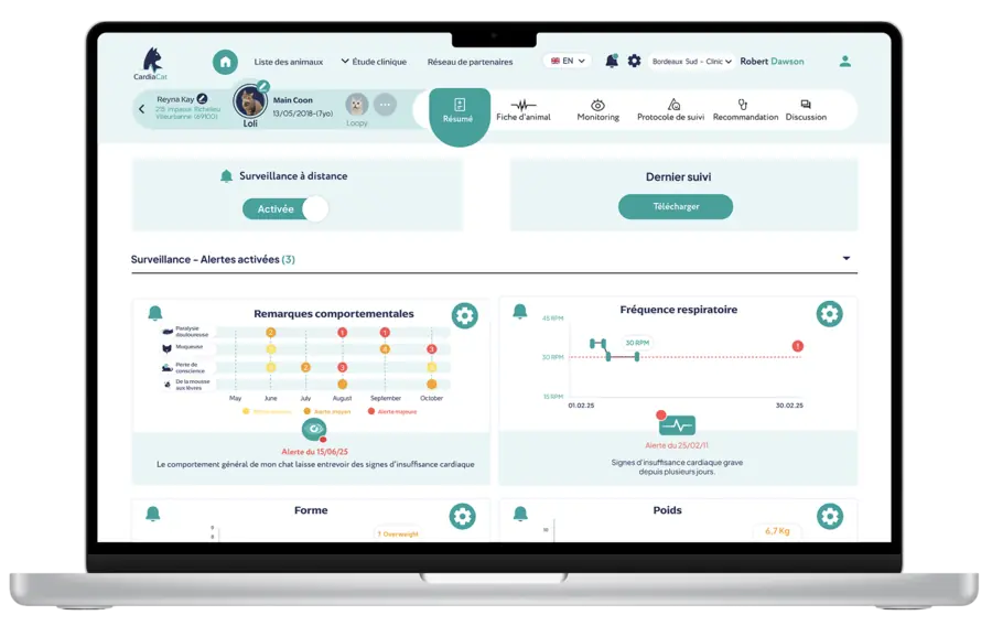 CardiaCat Pro : tableau de pilotage des patients